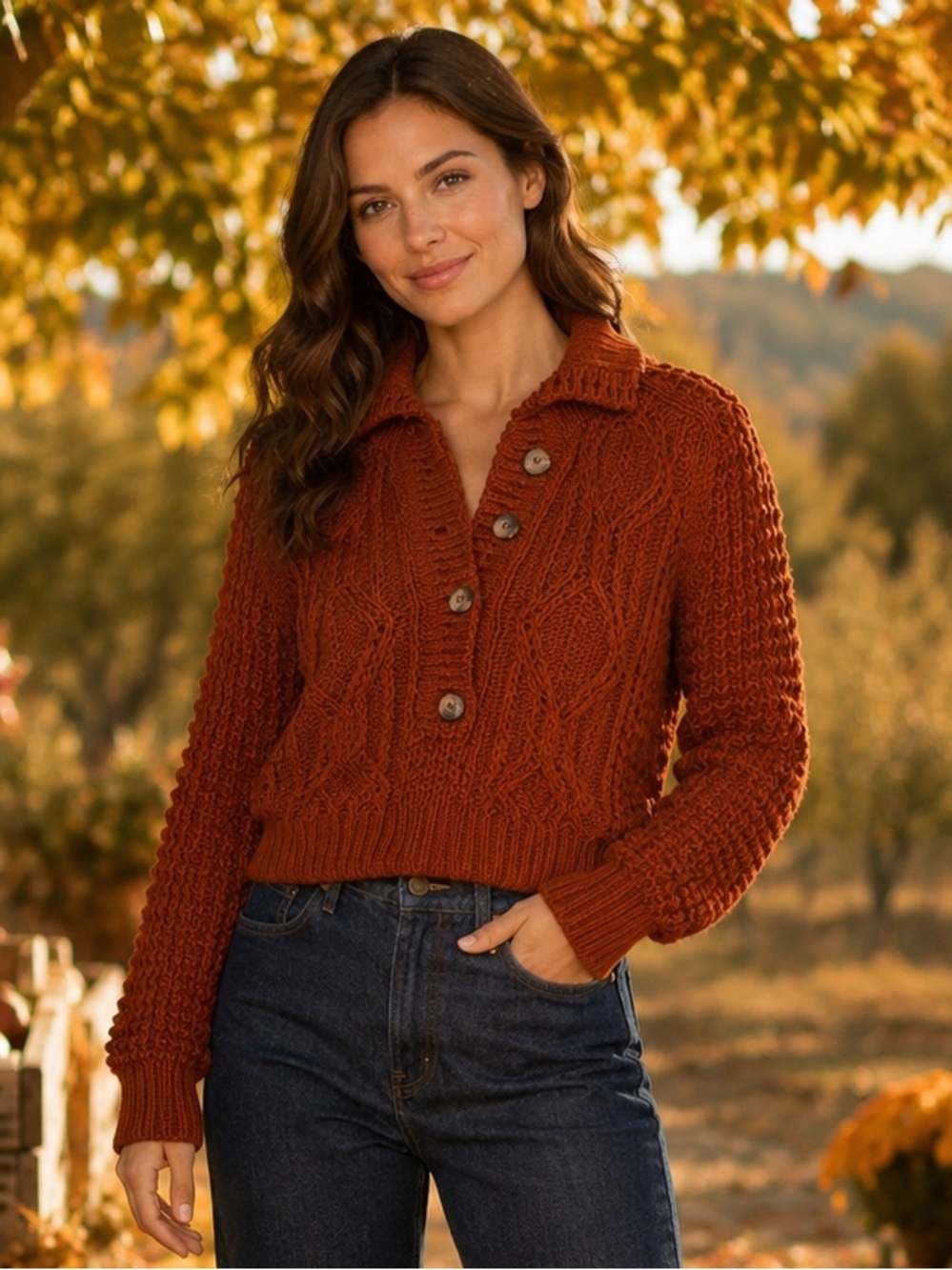The Great Burnt Orange Pullover V-Neck Sweater Women's Small or 1